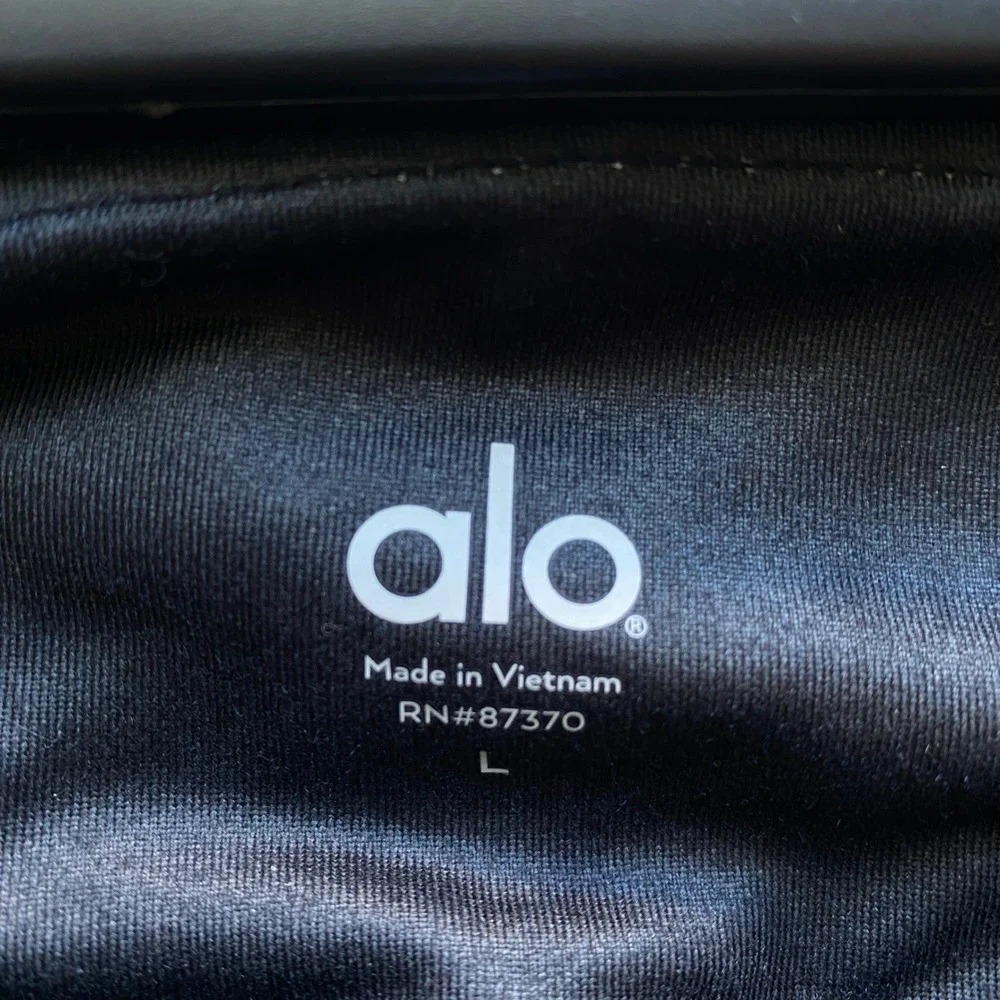 Alo Yoga sz L Black Butterfly Goddess Leggings Ribbed Mixed Media‎ Activewear